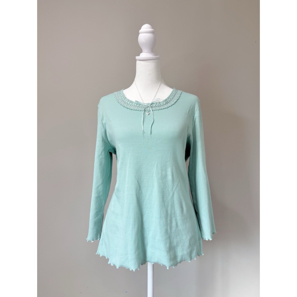 Vintage Y2K Fieldgear Mint Blue Green Coquette Blouse Size M